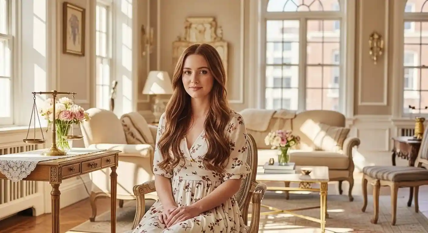 A Libra in a stylish, balanced setting, like a beautifully decorated room